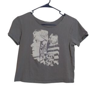 Kurt Cobain Nirvana Gray Crop Babydoll Graphic Band T-Shirt Grunge Size Small
